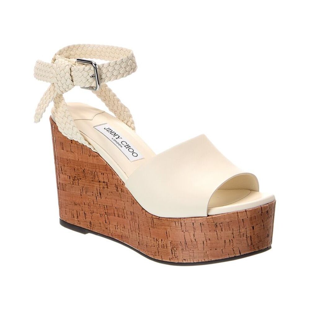 Jimmy Choo Jori 100 Leather Wedge Sandal, White
